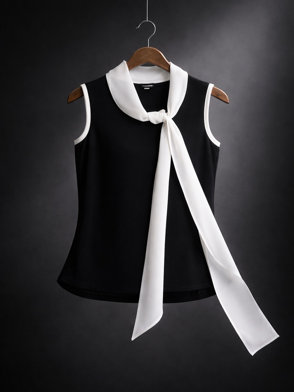 Karl Lagerfeld Navy & White lightweight Sleeveless Top with White Tie Neck